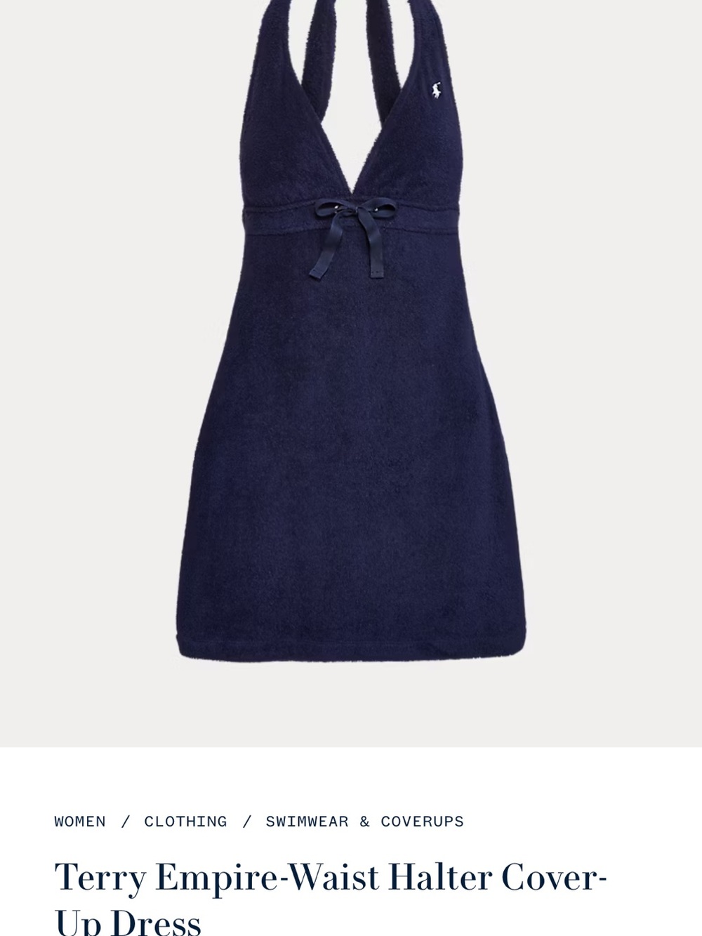 Ralph Lauren Navy Terry Halter Cover-Up Dress with Embroidered Pony